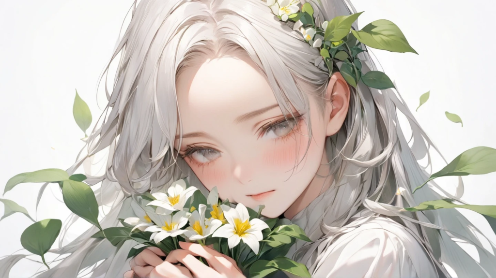 花を優しく持っている女性