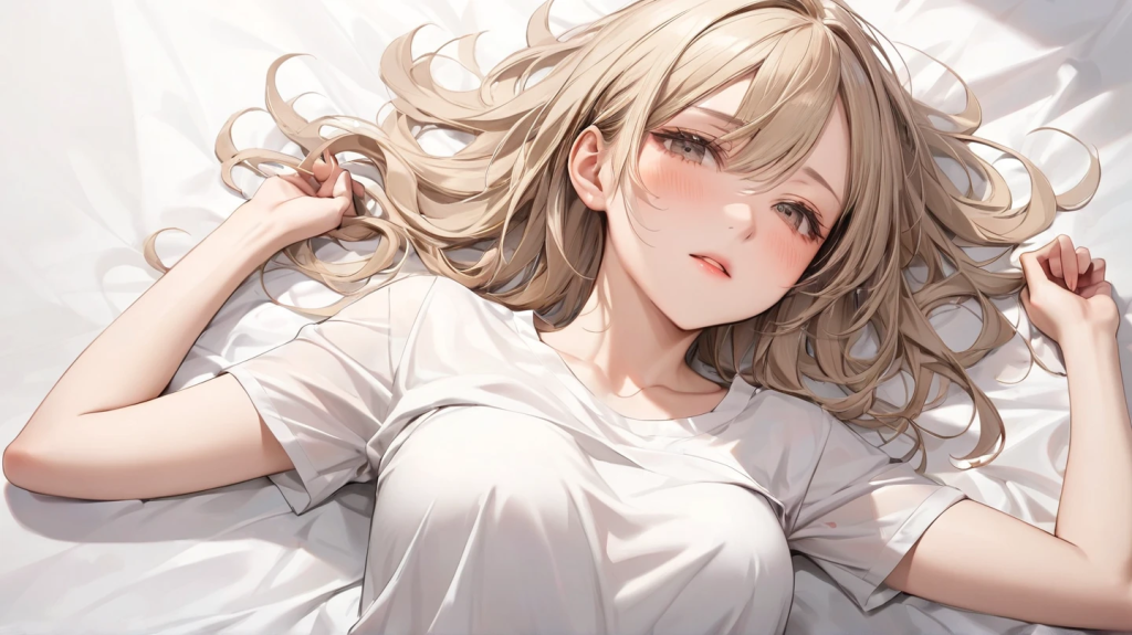 仰向けで眠る女性。