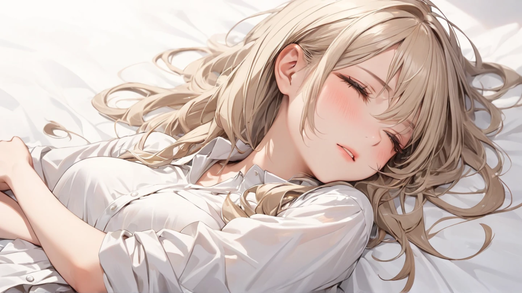 朝までぐっすりと幸せそうに眠っている女性。